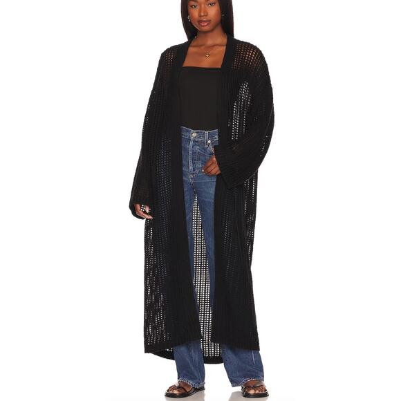 House of Harlow Black Longline Cardigan Sweater XS Oversized Crochet $258 NEW - Picture 1 of 7